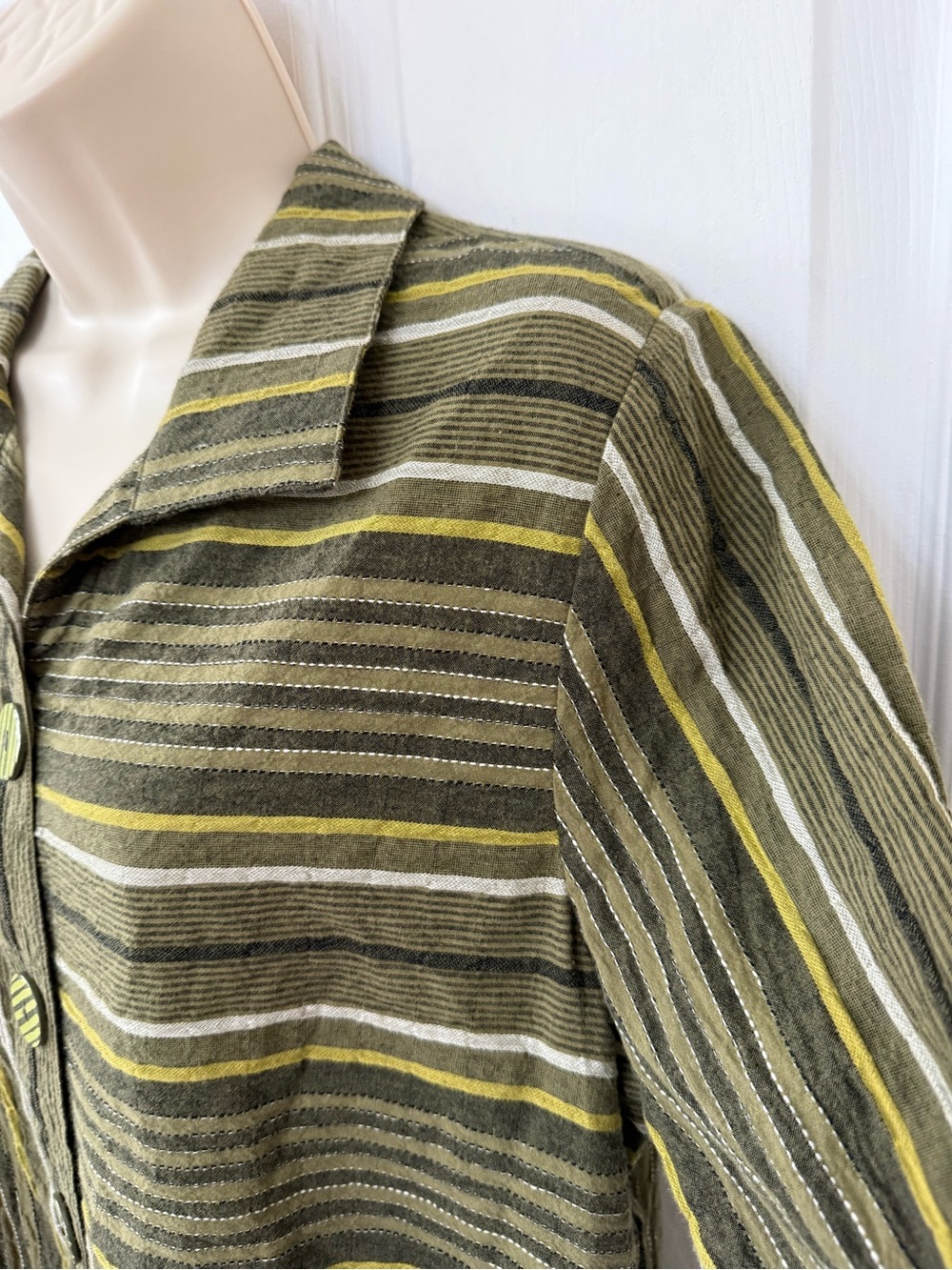 Habitat Change Your Stripes Mixed Stripe Pocket Button Front Shirt Olive Green S - Picture 7 of 12